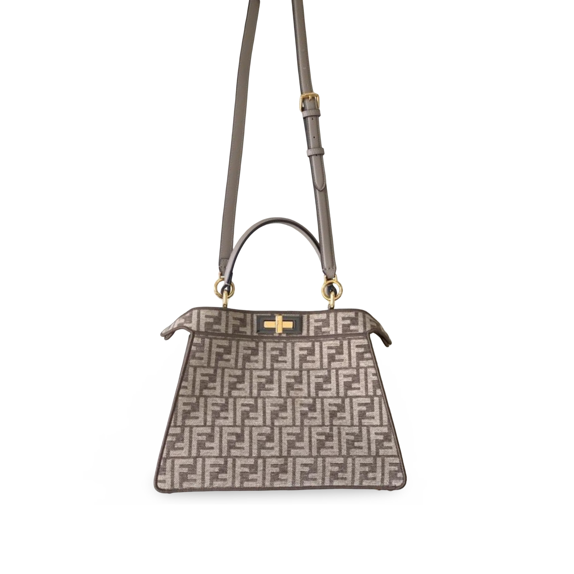 FND Peekaboo ISeeU Handbag FF Jacquard Beige Fabric