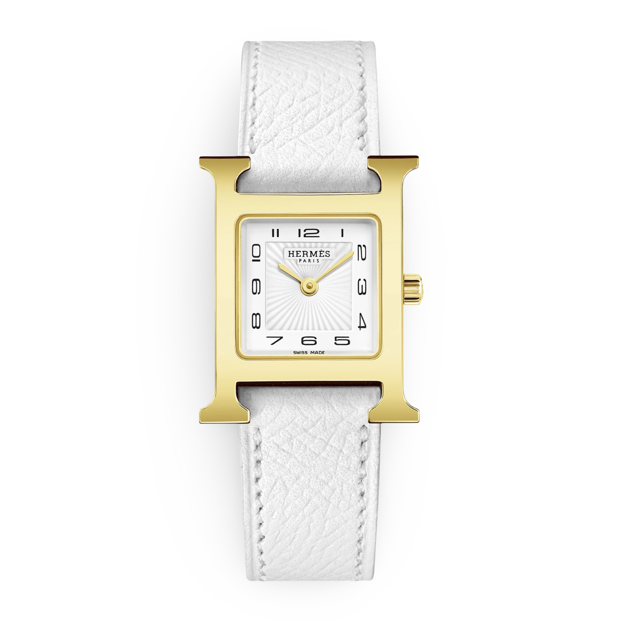HMS Heure H watch, Small model, 25 mm Yellow gold-plated steel, White Epsom