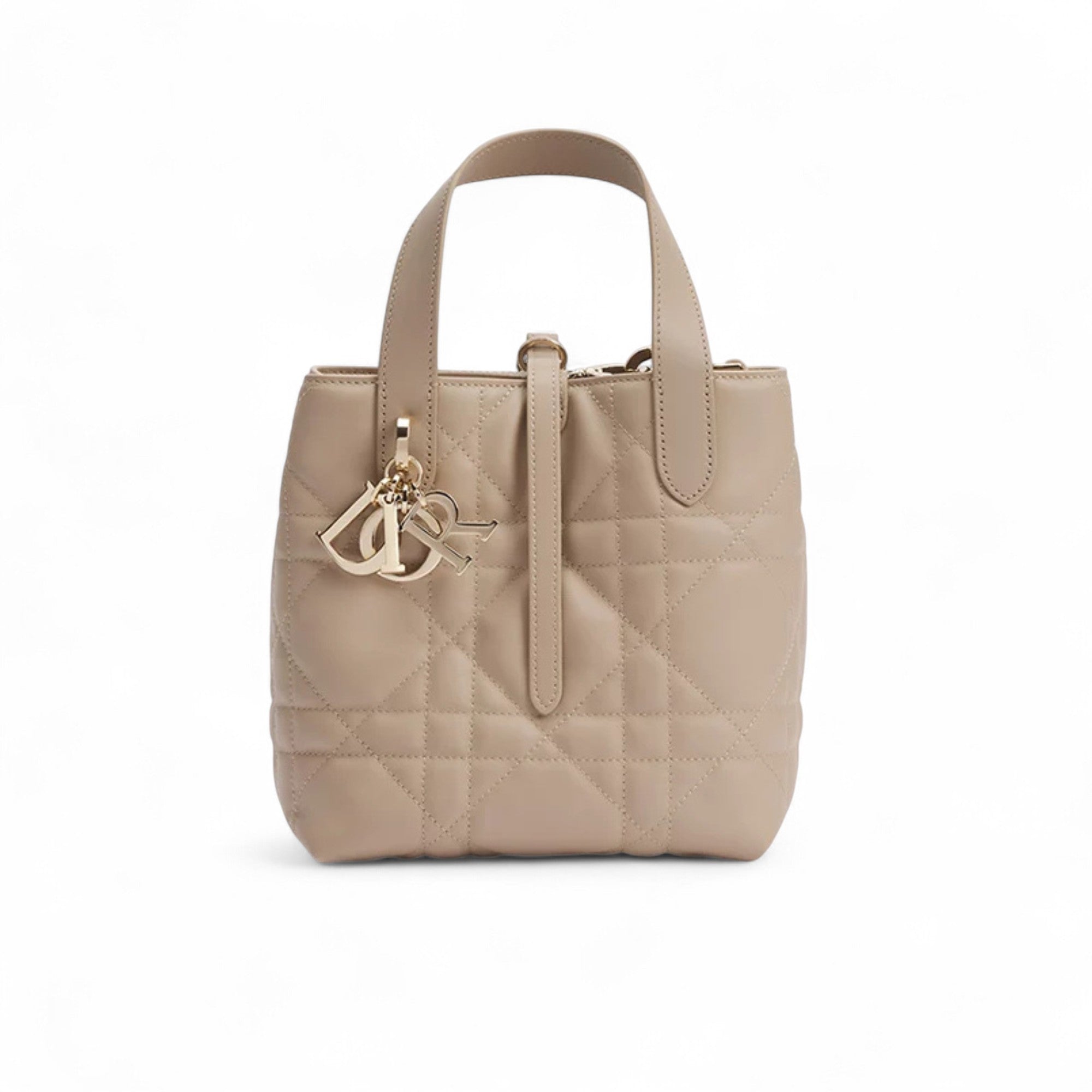 DR Small Dior Toujours Vertical Tote Bag Powder Beige Macrocannage Calfskin