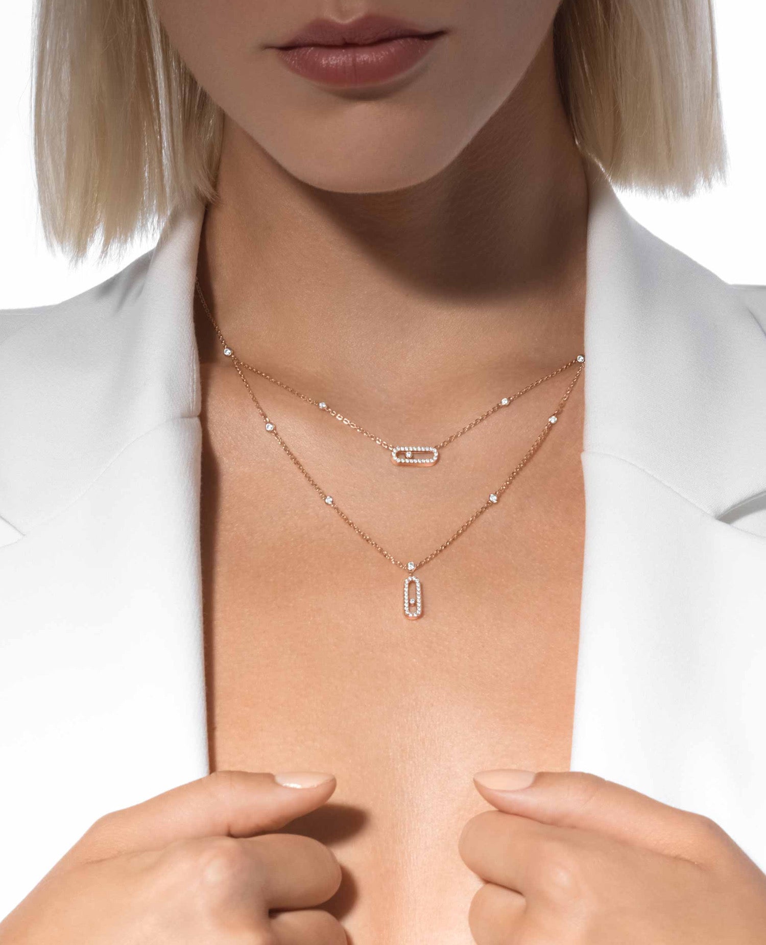 MSK  Move Uno 2 Rows Pavé Necklace Rose Gold