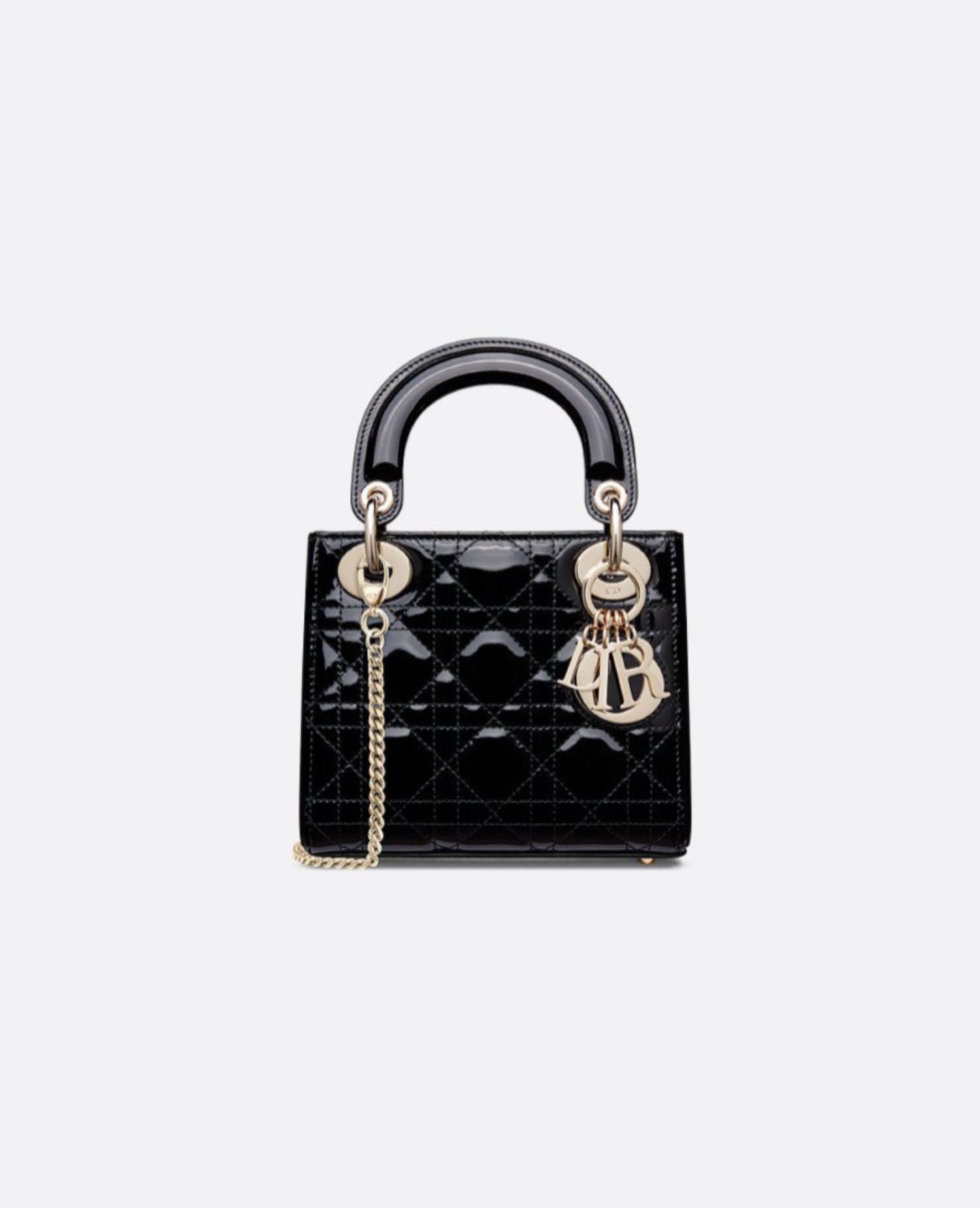 DR Mini Lady DR Bag Black Cannage patent Gold Hardware