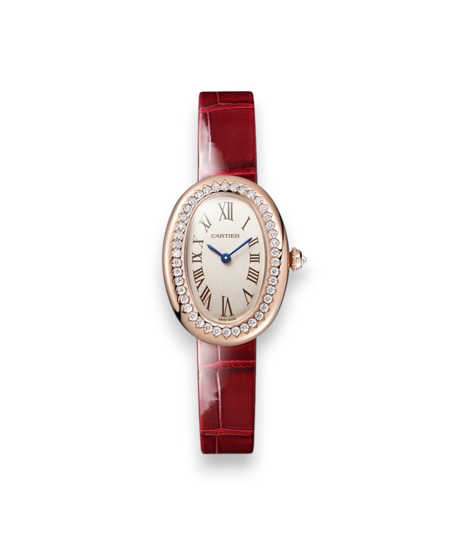 CRT BAIGNOIRE Watch, Small Model, Diamonds, Red Strap