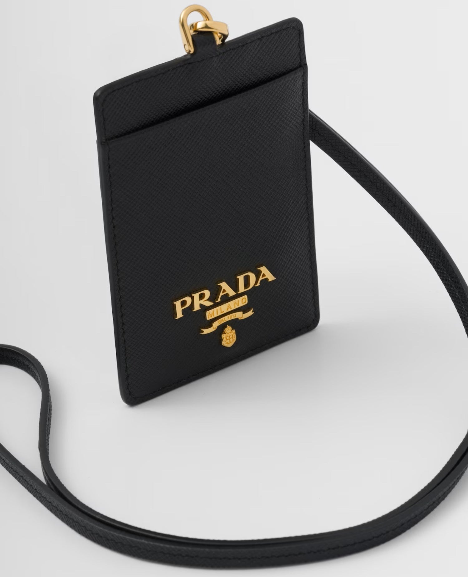 PRD Saffiano Leather Badge Holder Black Gold-toned.