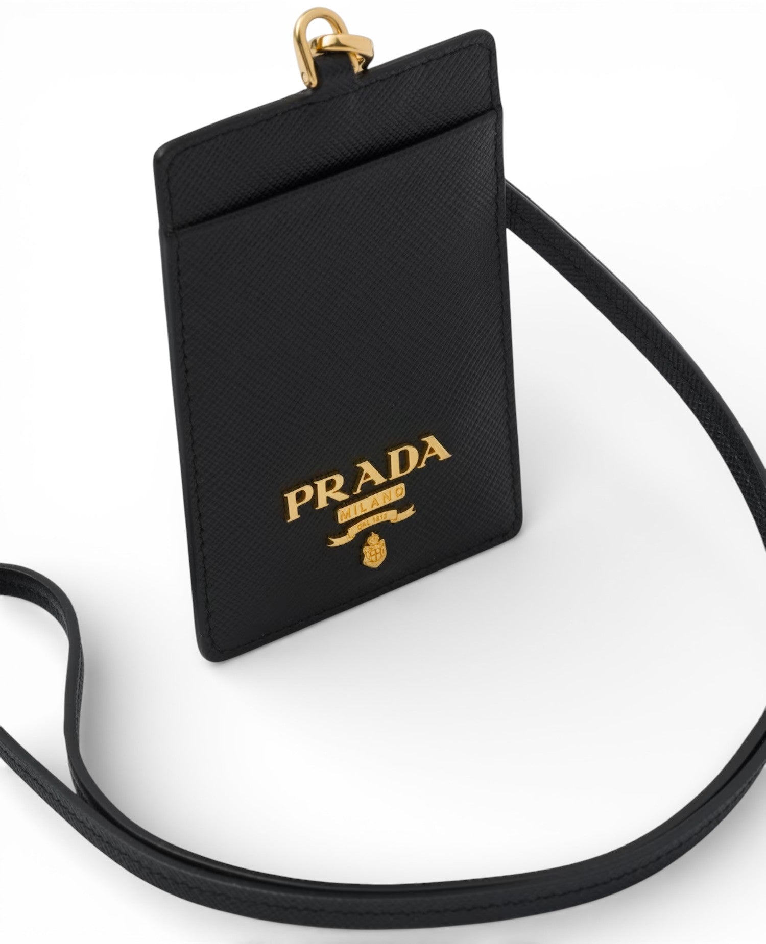 PRD Saffiano Leather Badge Holder Black Gold-toned.