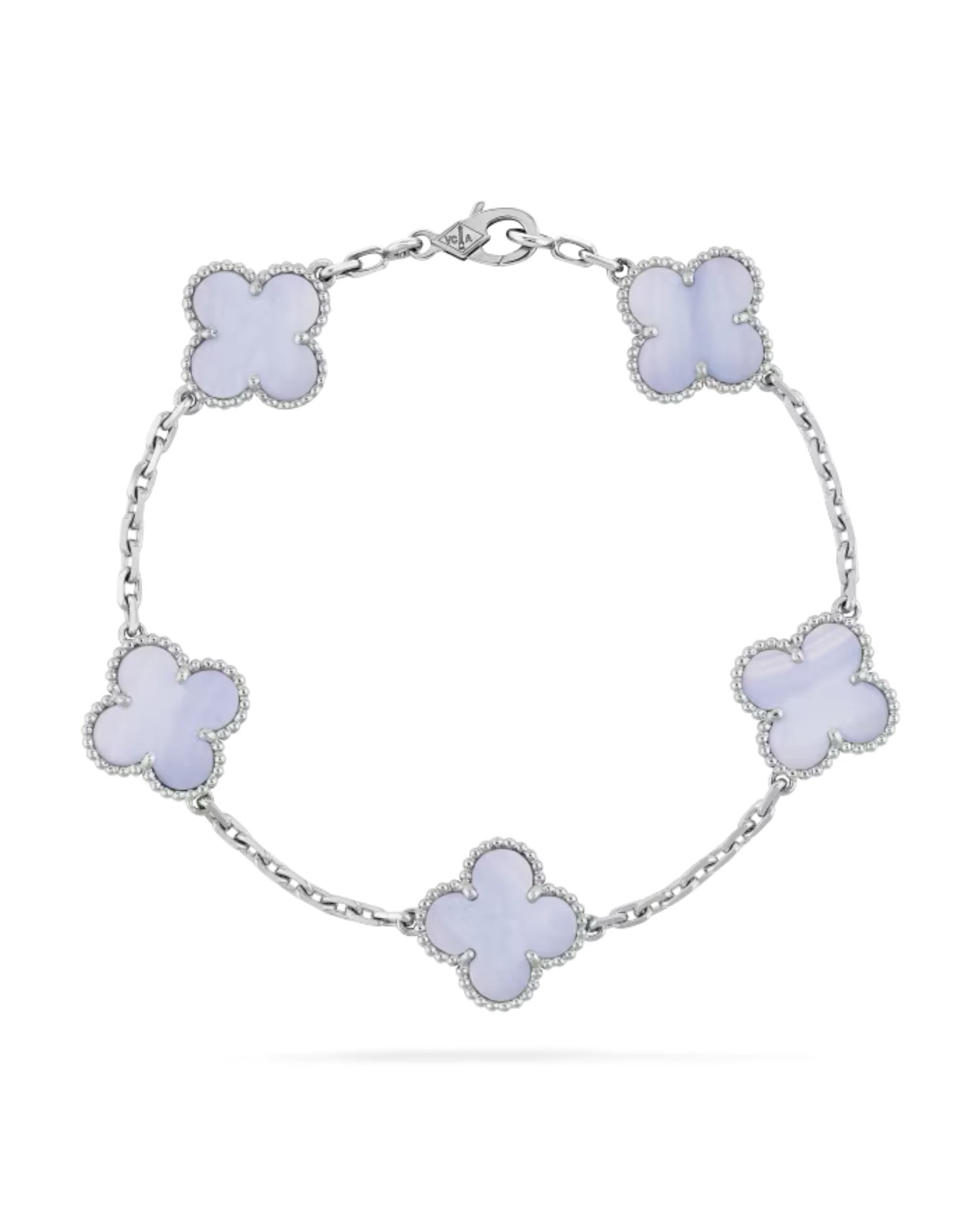 VCF Vintage Alhambra bracelet, 5 motifs, white gold, Chalcedony