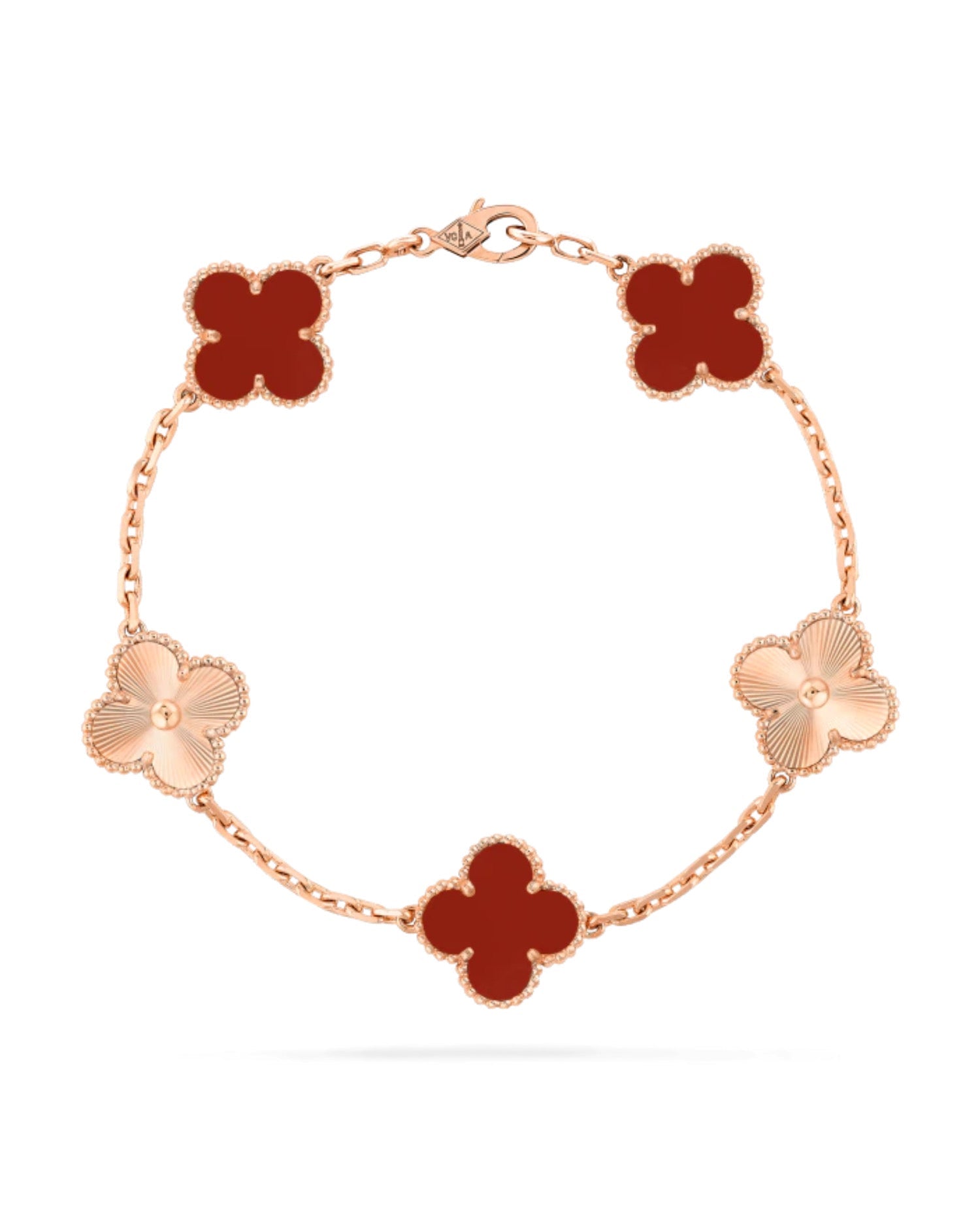 VCF Vintage Alhambra bracelet, 5 motifs, rose gold, Carnelian