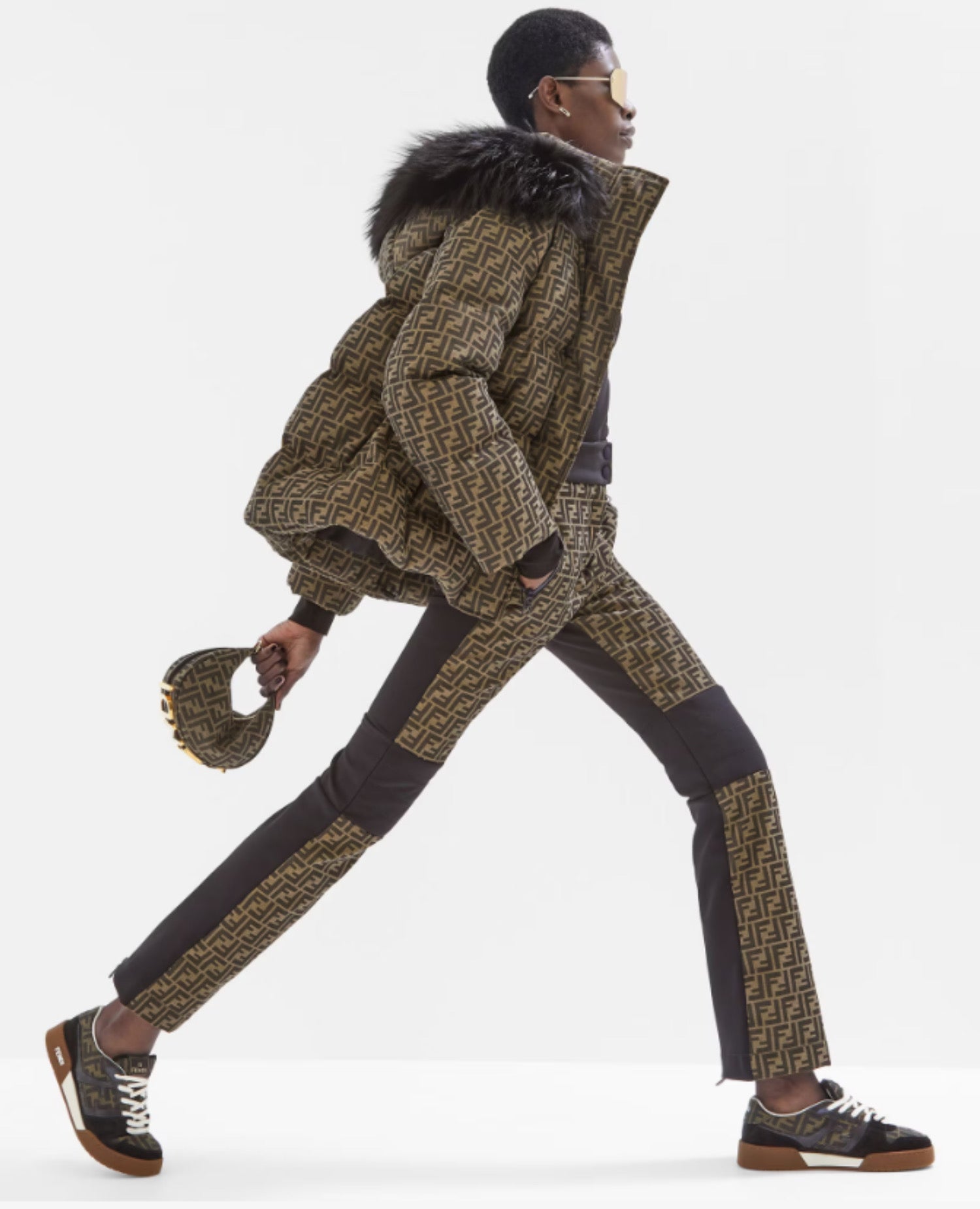 FND FNDgraphy Mini Bag Brown FF jacquard Motif Fabric