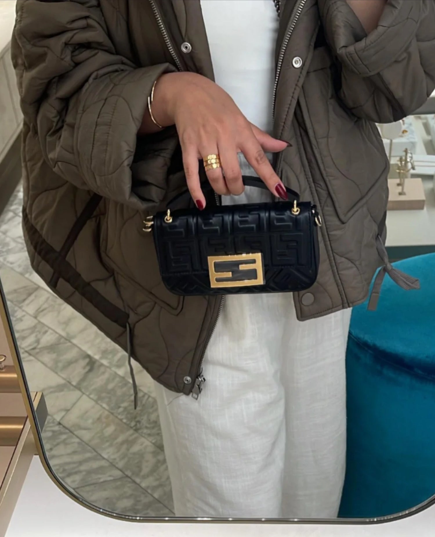 FND Baguette Phone Black Leather Pouch