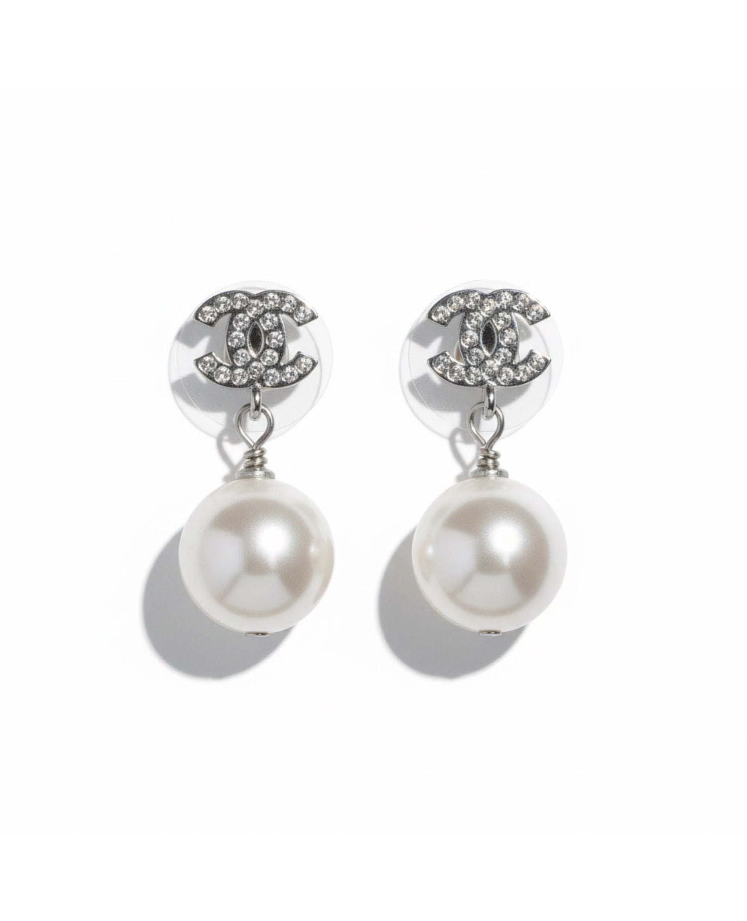 COCO CC Crystal Embellished Faux Pearl Dangle Earrings
