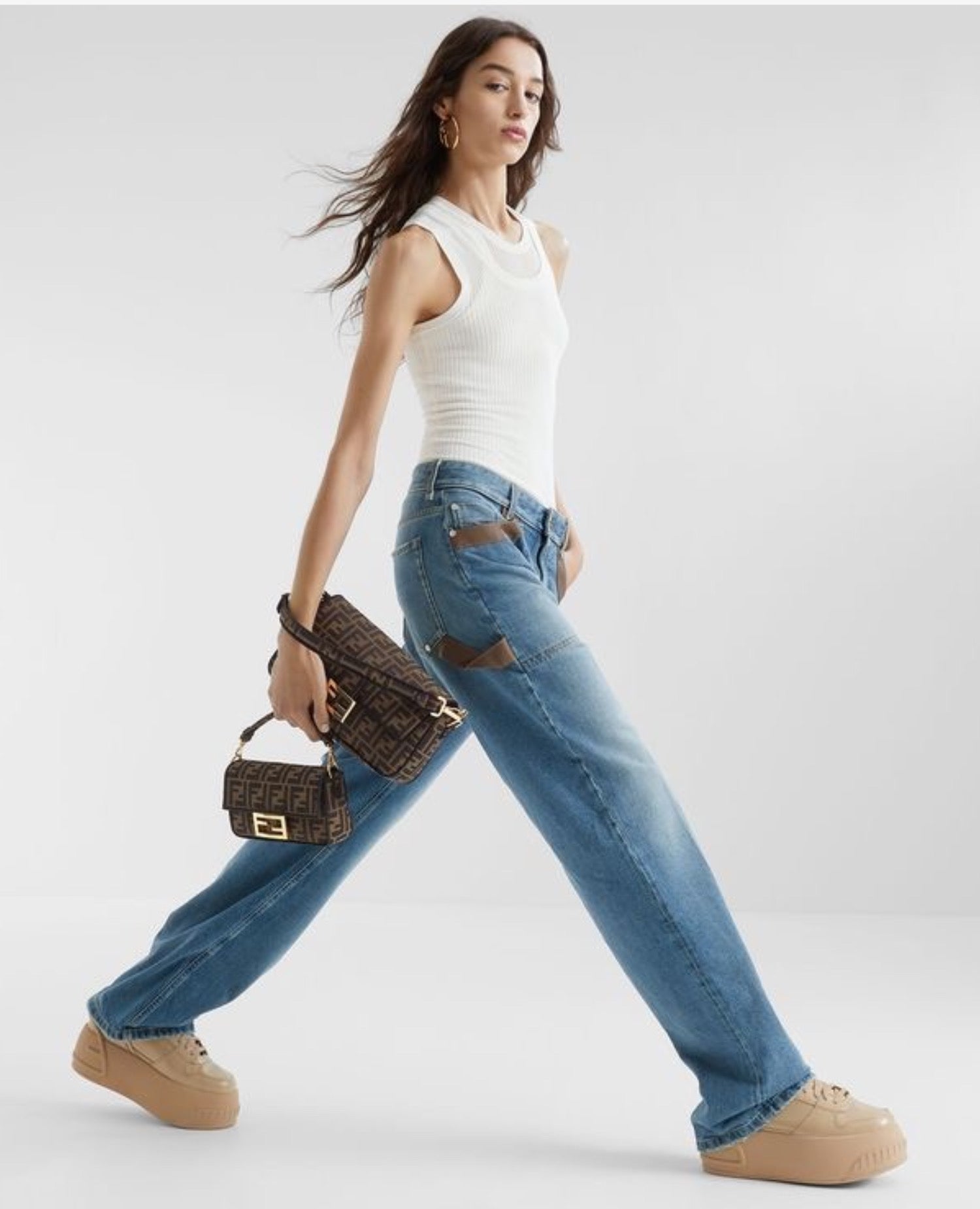 FND Baguette Brown FF Jacquard Fabric Bag