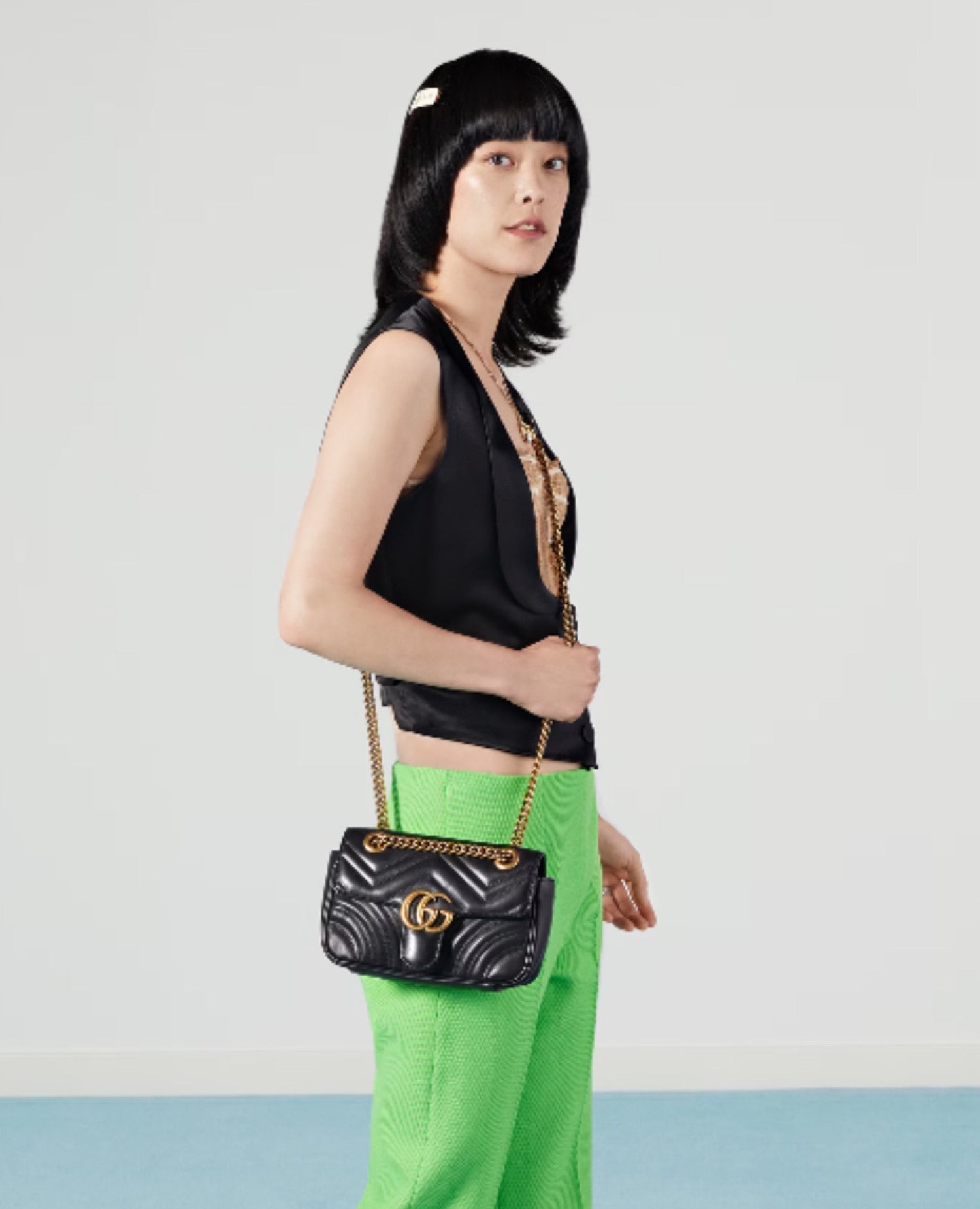 GCC GG Marmont Matelasssé Mini Bag Black