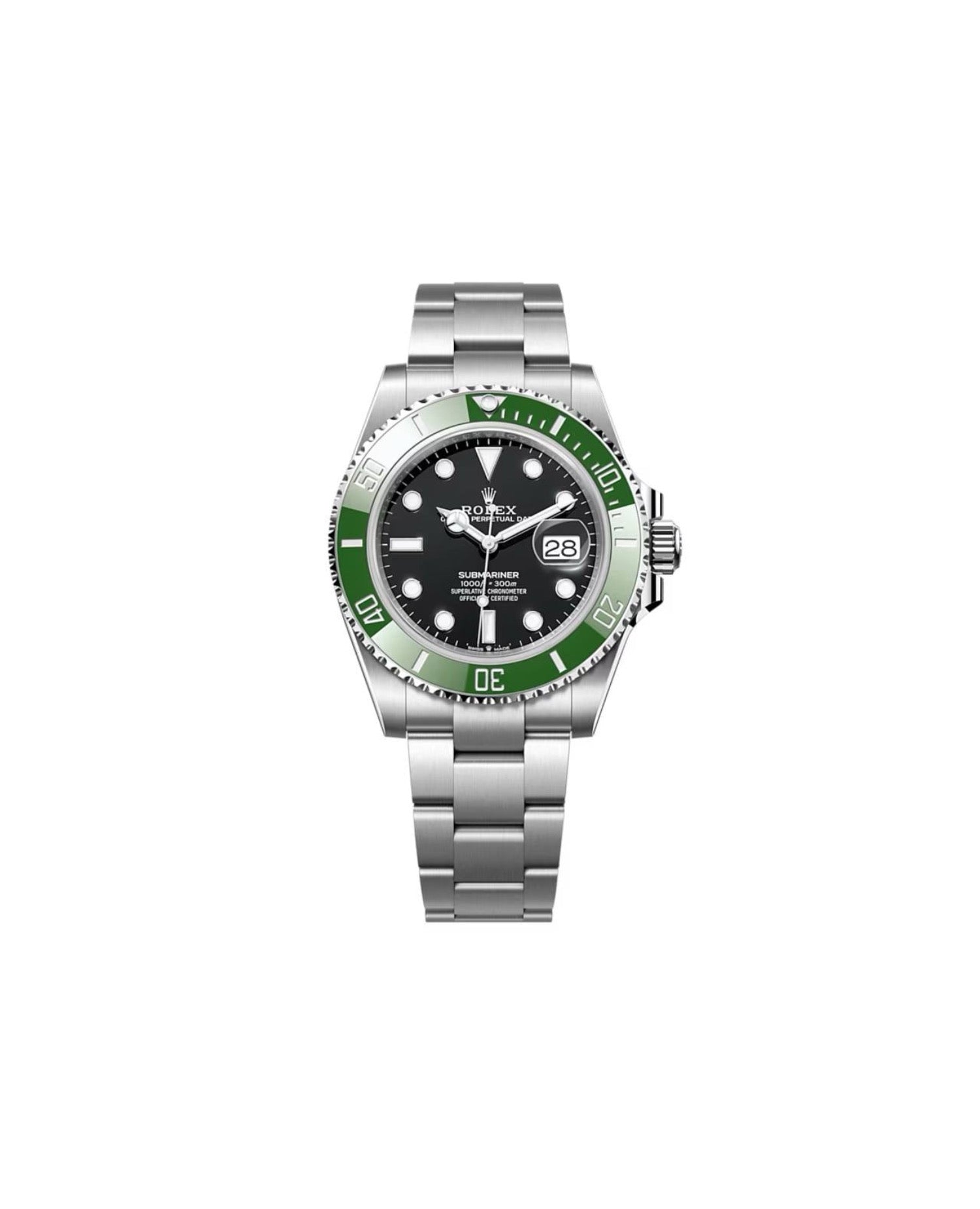 RLX Submariner Date, Oyster, 41 mm, Oystersteel Green, Black Dial