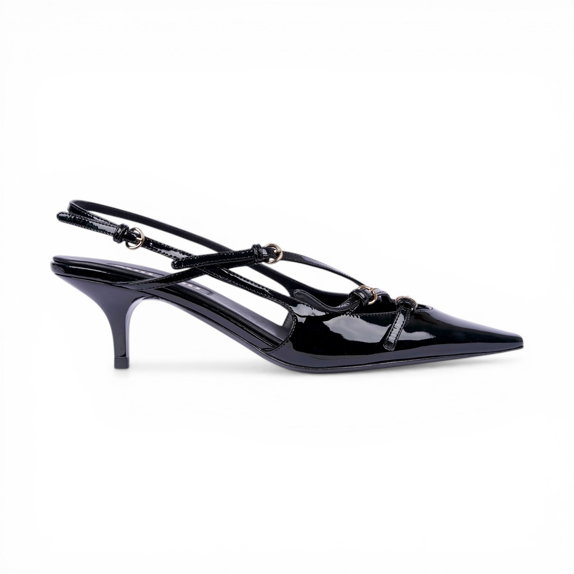 MMU Patent leather slingbacks with buckles Black