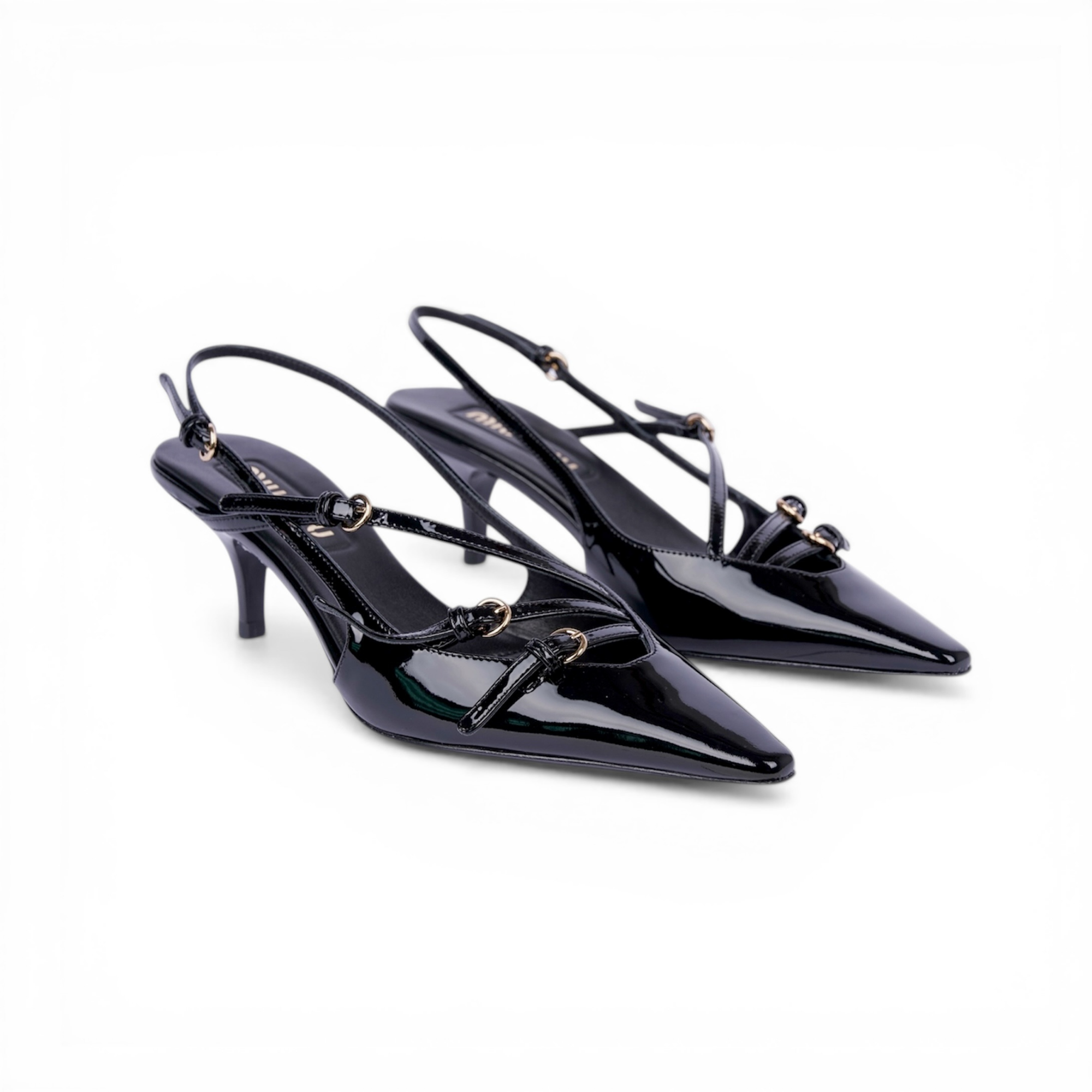 MMU Patent leather slingbacks with buckles Black