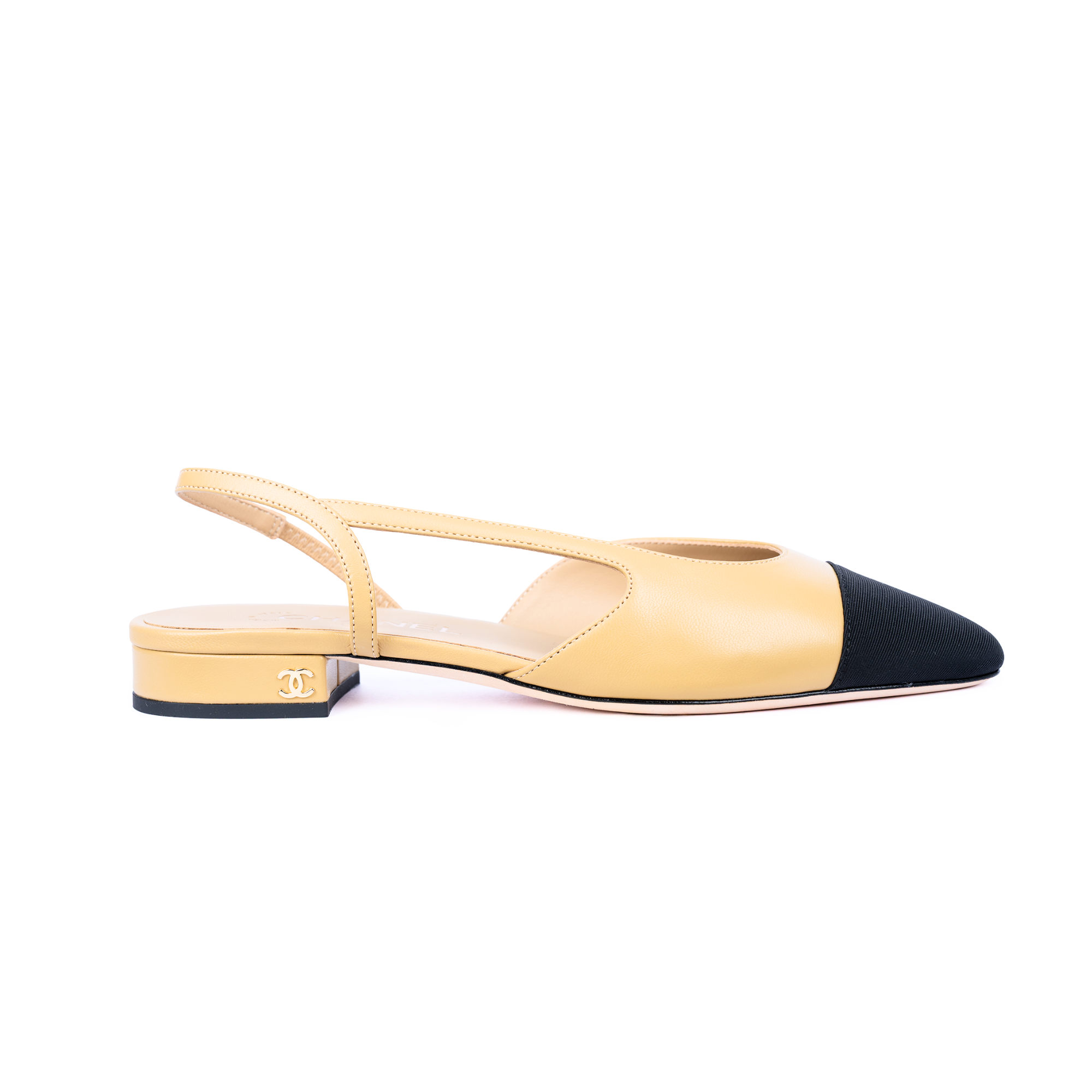 COCO Slingbacks Goatskin & Grosgrain Flat Beige & Black
