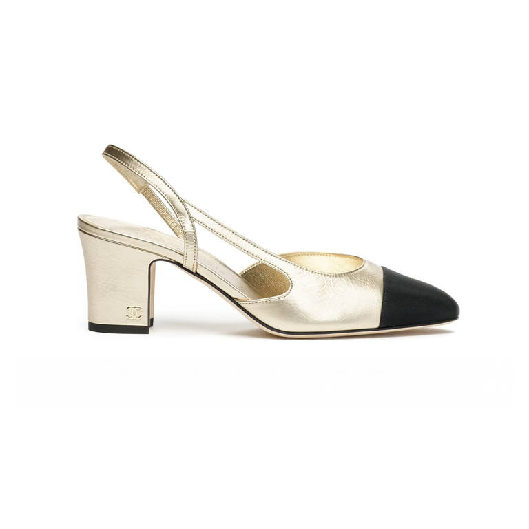 COCO Slingbacks Laminated Lambskin & Grosgrain light gold & black