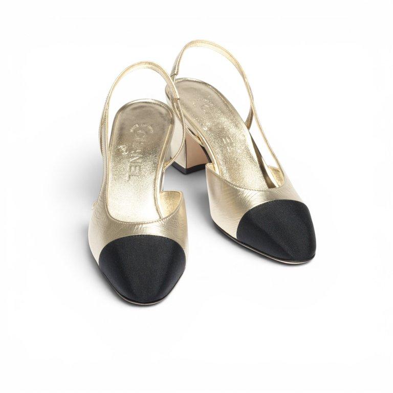 COCO Slingbacks Laminated Lambskin & Grosgrain light gold & black