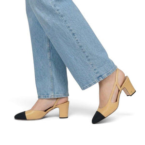 COCO Slingbacks Goatskin & Grosgrain Heel Beige & Black