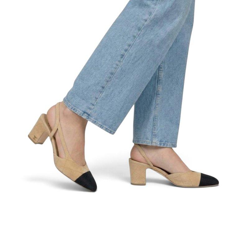 COCO Slingbacks Suede Goatskin & Grosgrain Beige, Golden & Black