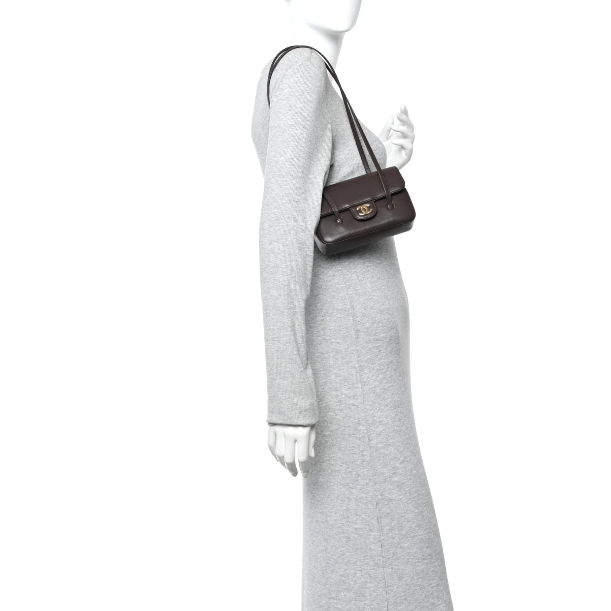 COCO Preppy mini clutch with Leather Strap Dark Brown