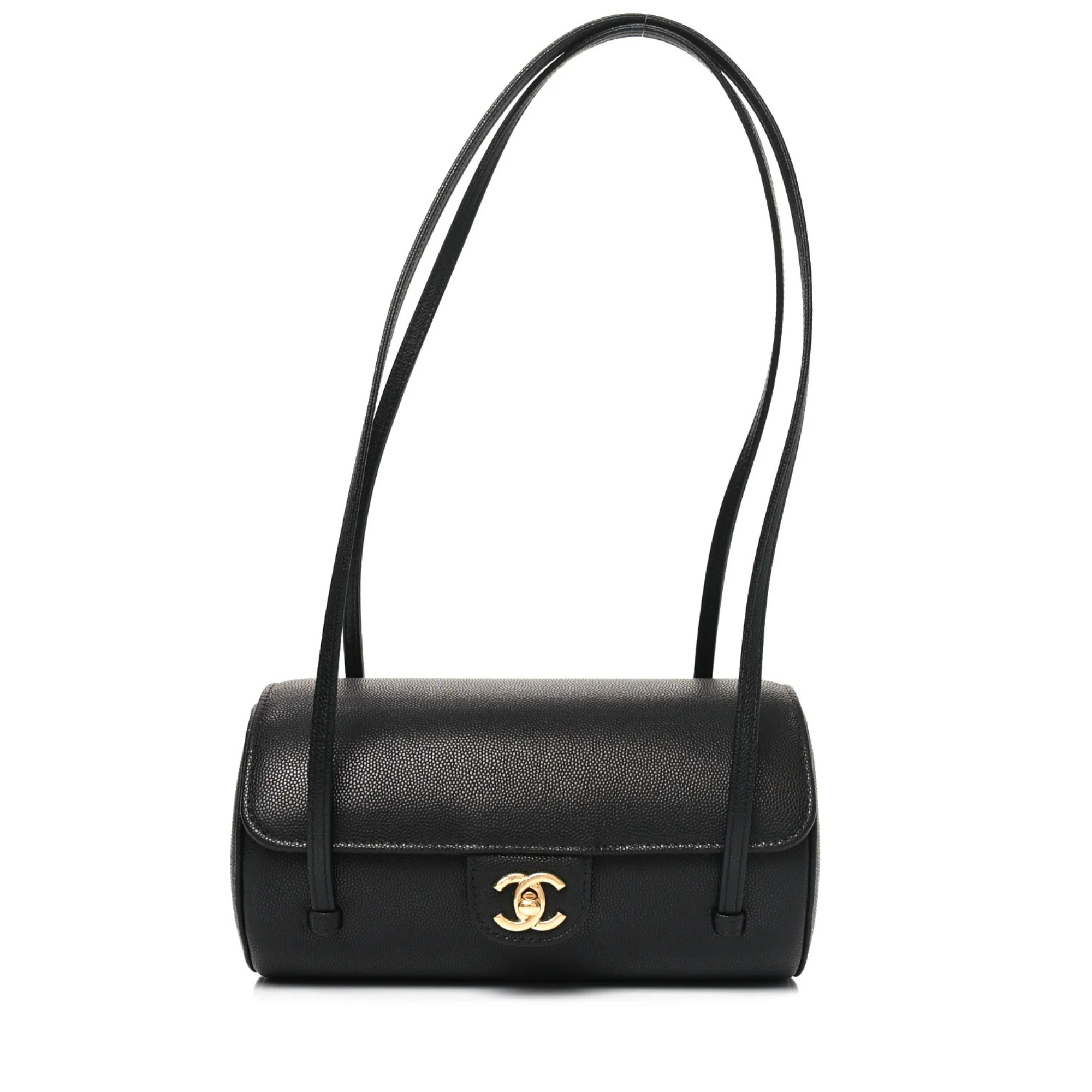 COCO Small Preppy Shiny Caviar Bowling Bag Black