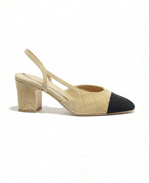 COCO Slingbacks Suede Goatskin & Grosgrain Beige, Golden & Black