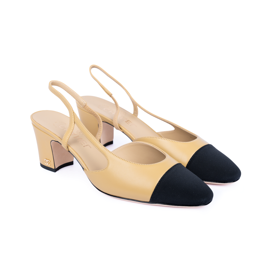 COCO Slingbacks Goatskin & Grosgrain Heel Beige & Black