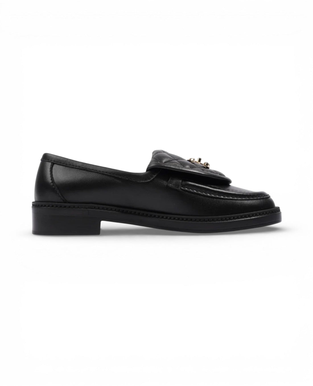 COCO Quilted CC Turnlock Black Leather Loafers