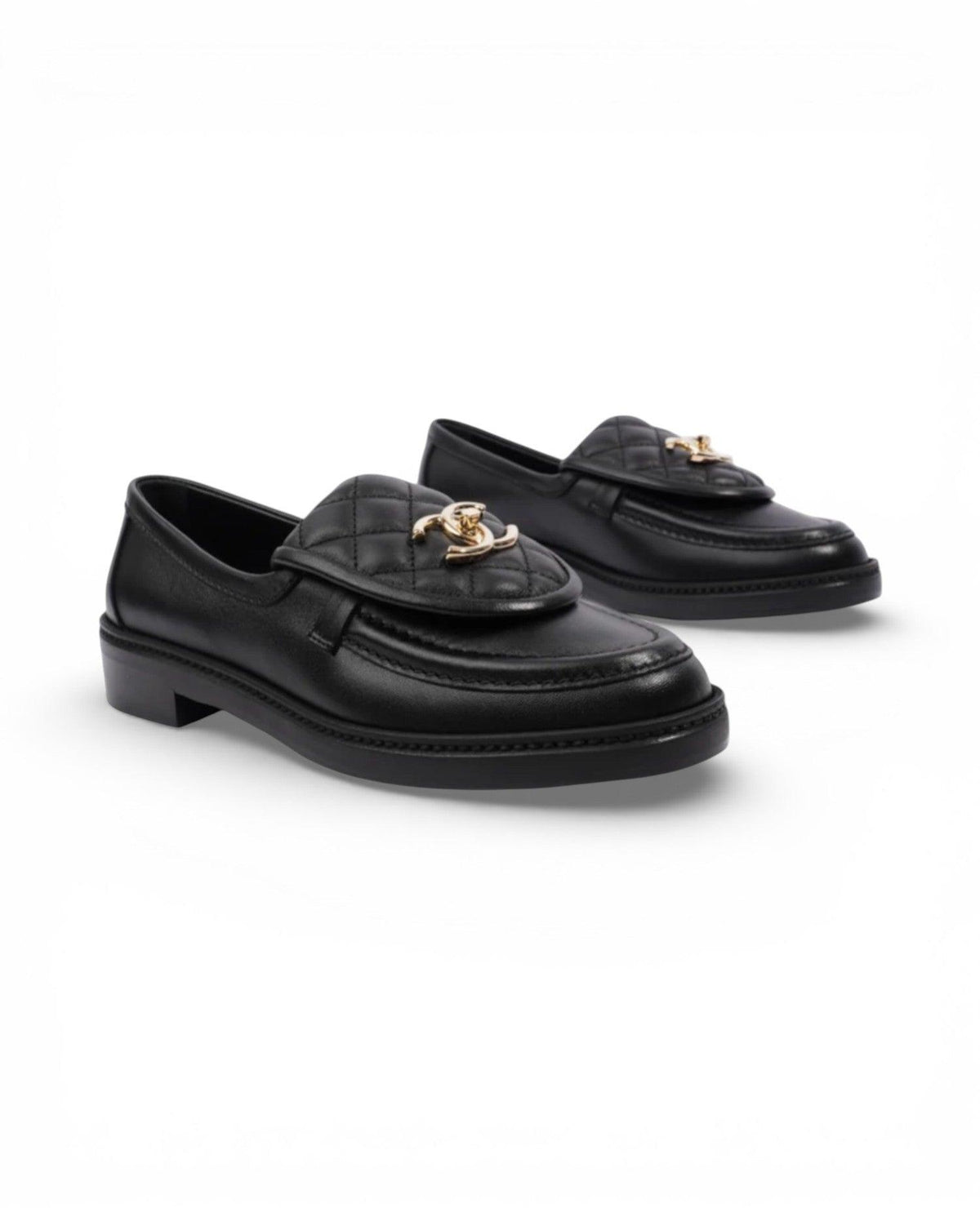 COCO Quilted CC Turnlock Black Leather Loafers
