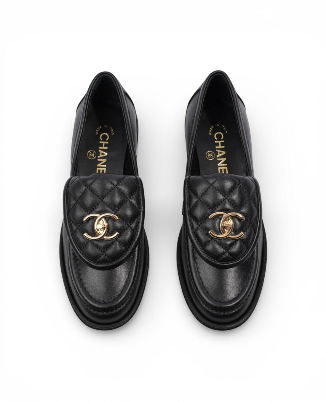 COCO Quilted CC Turnlock Black Leather Loafers