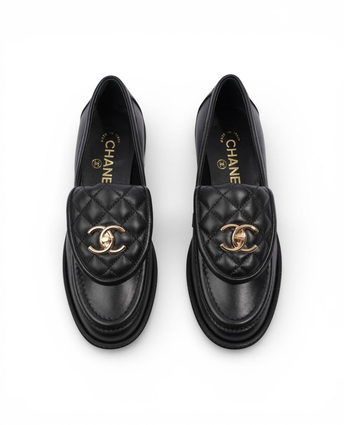 COCO Quilted CC Turnlock Black Leather Loafers