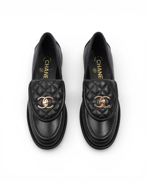COCO Quilted CC Turnlock Black Leather Loafers
