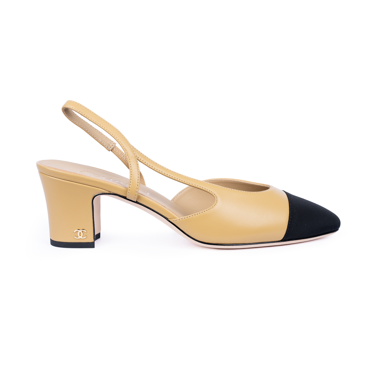 COCO Slingbacks Goatskin & Grosgrain Heel Beige & Black