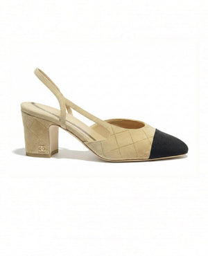 COCO Slingbacks Suede Goatskin & Grosgrain Beige, Golden & Black