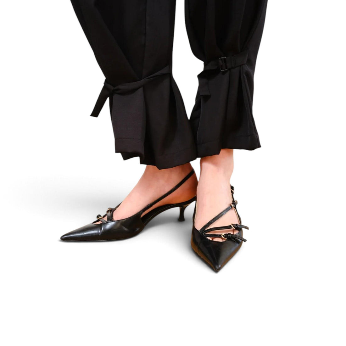 MMU Patent leather slingbacks with buckles Black