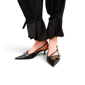 MMU Patent leather slingbacks with buckles Black