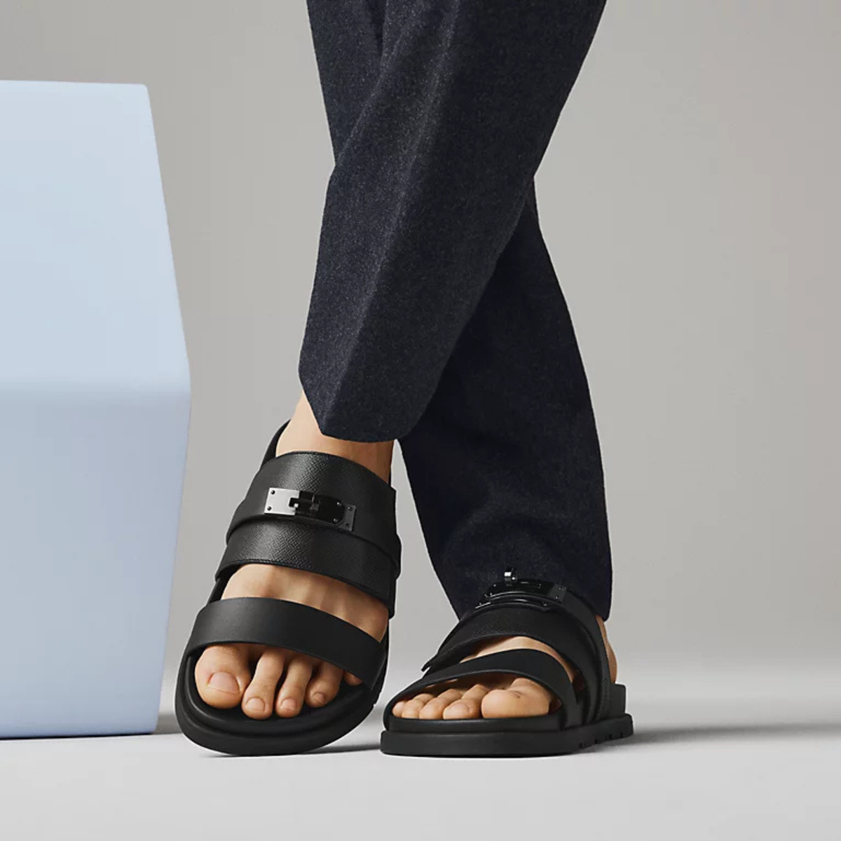 HMS Jackson Techno Sandal in Epsom Calfskin Black Hardware