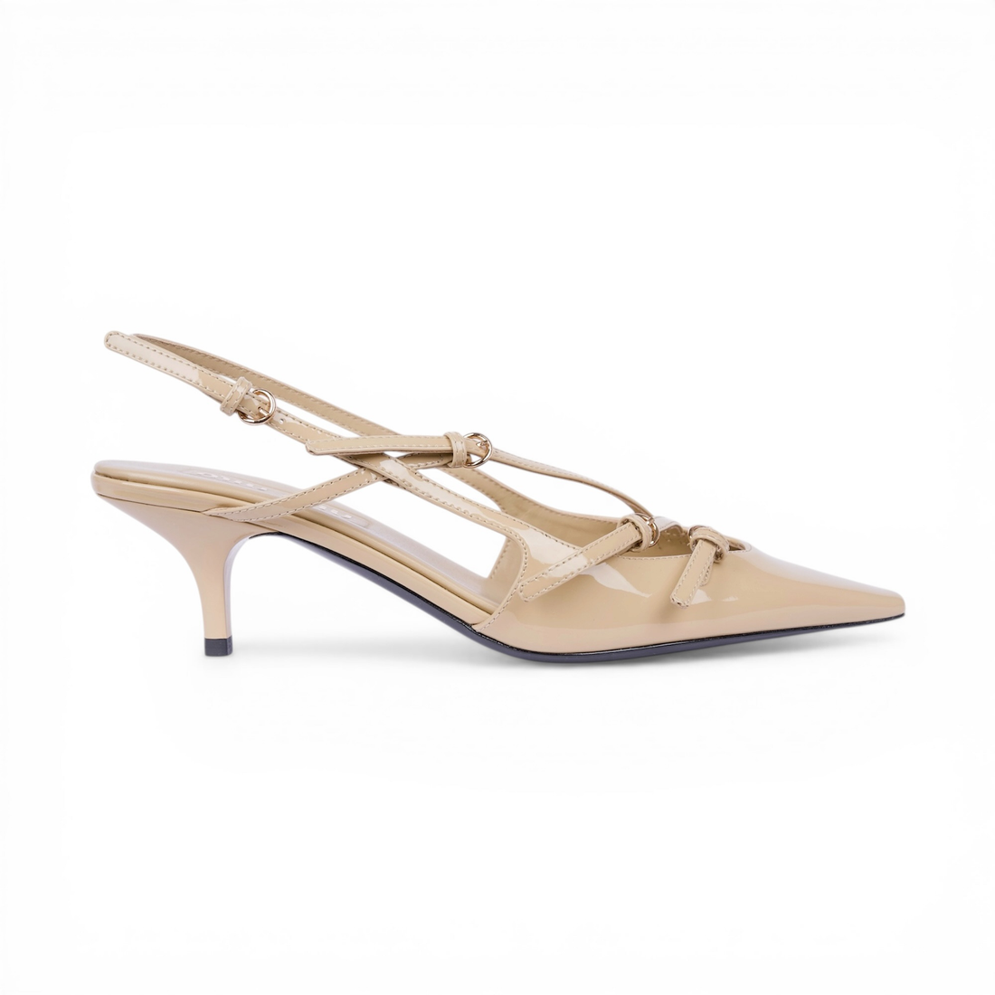 MMU Patent leather slingbacks with buckles Beige