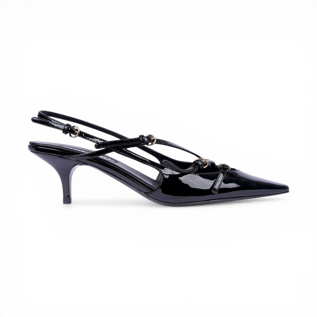 MMU Patent leather slingbacks with buckles Black