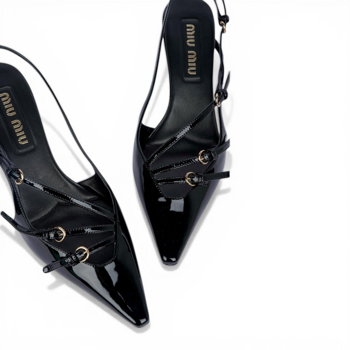 MMU Patent leather slingbacks with buckles Black