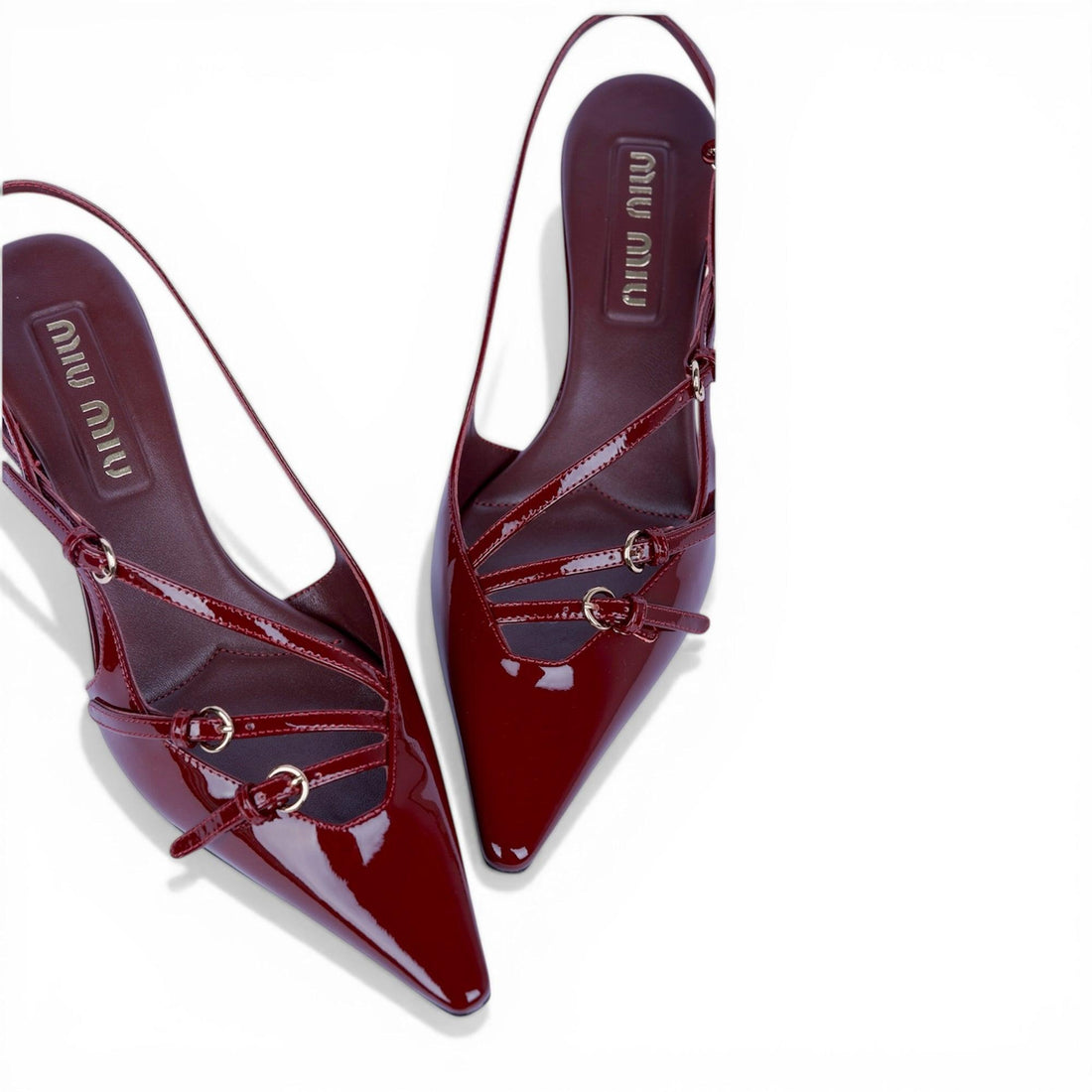 MMU Patent leather slingbacks with buckles Crimson