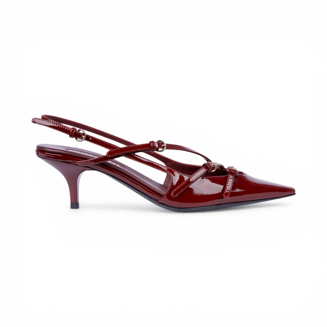 MMU Patent leather slingbacks with buckles Crimson