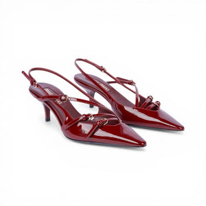 MMU Patent leather slingbacks with buckles Crimson