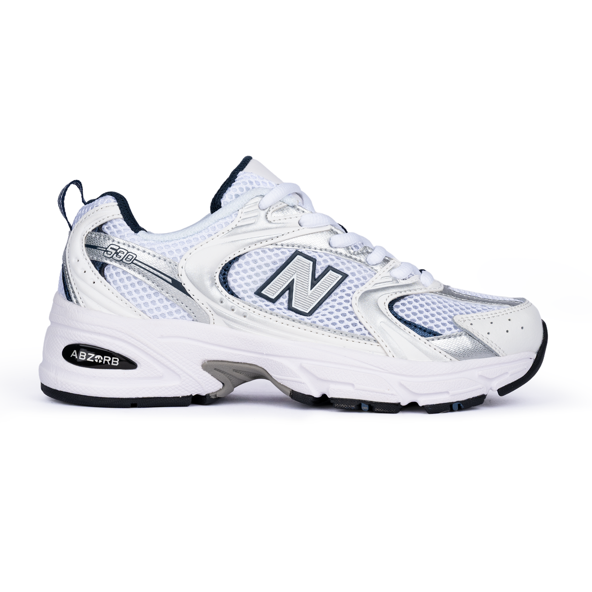 NB 530 White Silver Navy
