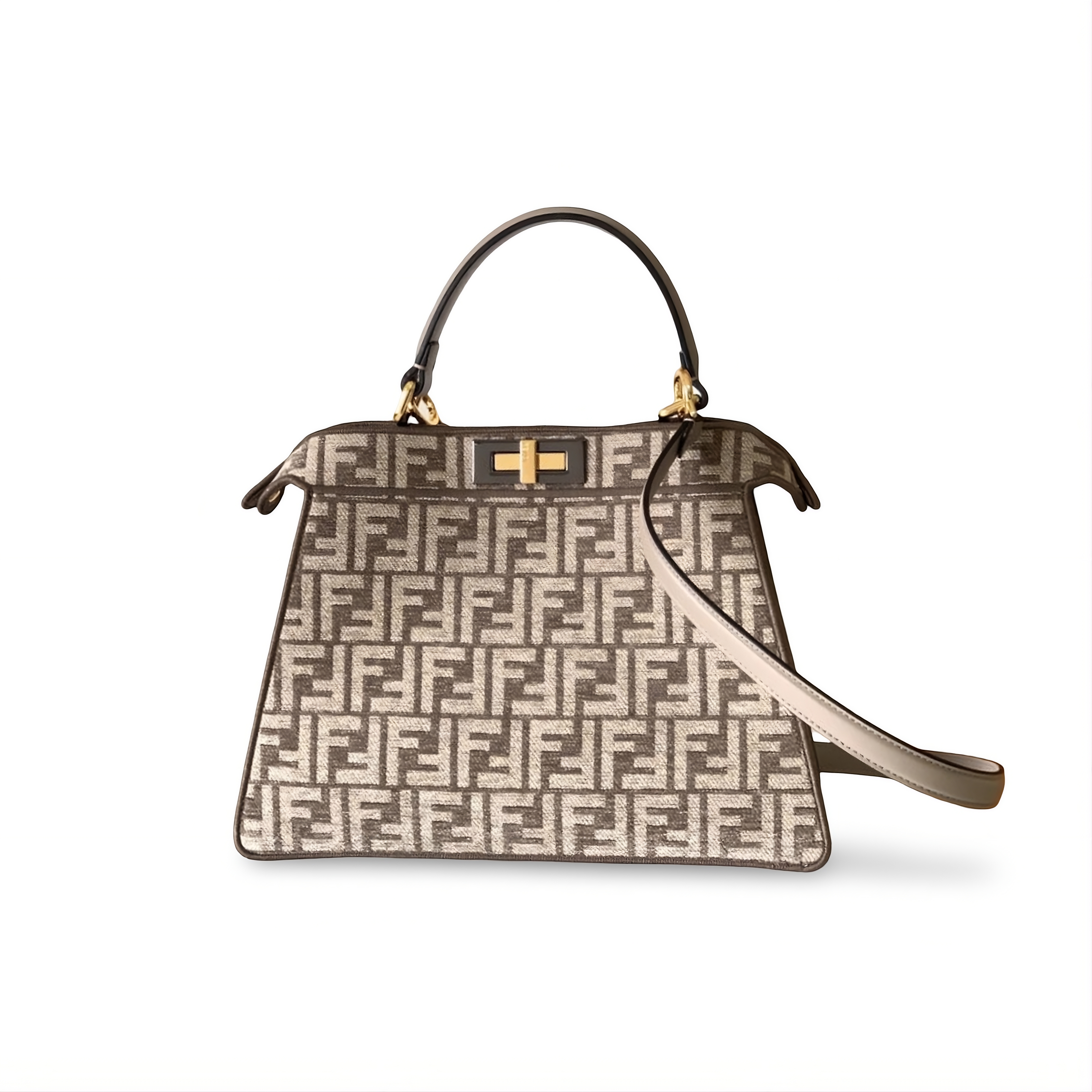 FND Peekaboo ISeeU Handbag FF Jacquard Beige Fabric